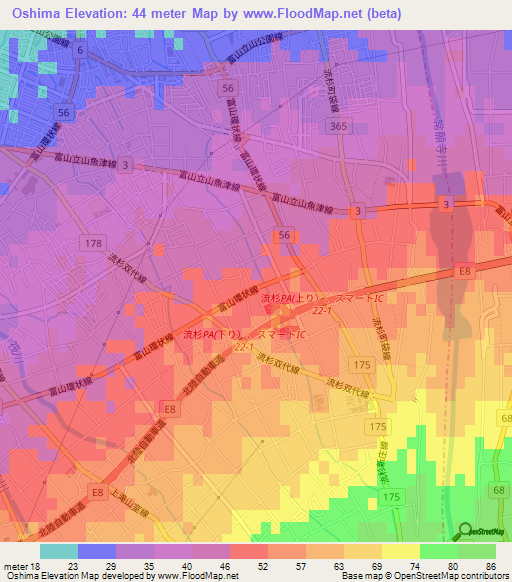 Oshima,Japan Elevation Map