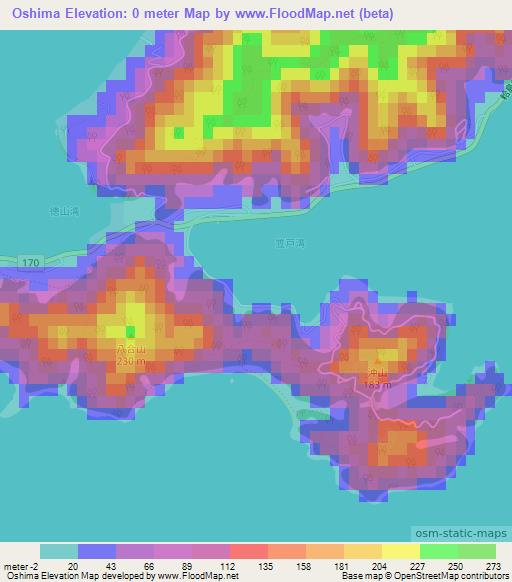 Oshima,Japan Elevation Map