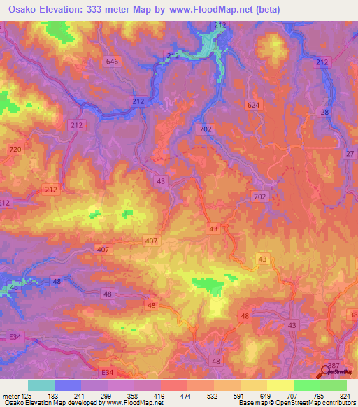 Osako,Japan Elevation Map