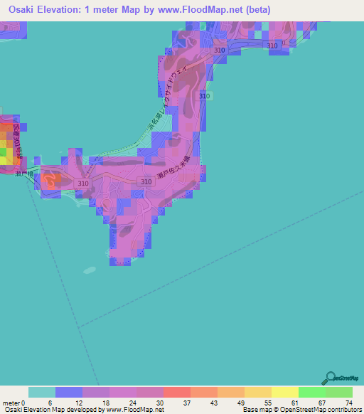 Osaki,Japan Elevation Map