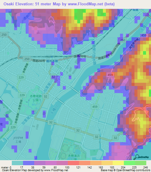 Osaki,Japan Elevation Map
