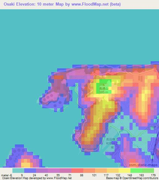 Osaki,Japan Elevation Map