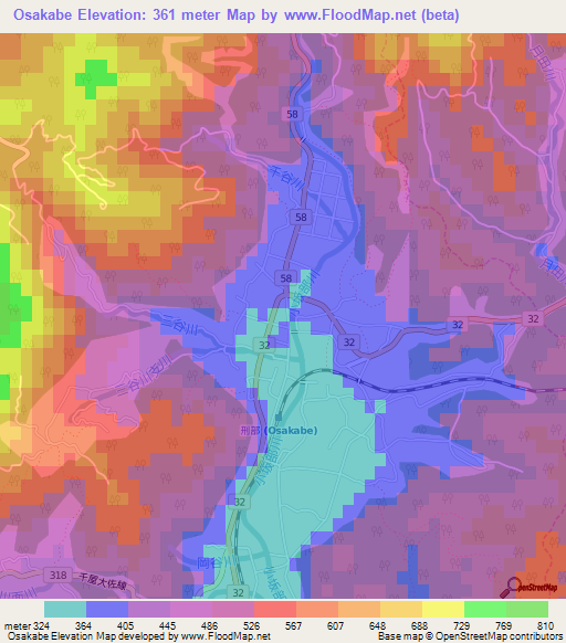 Osakabe,Japan Elevation Map