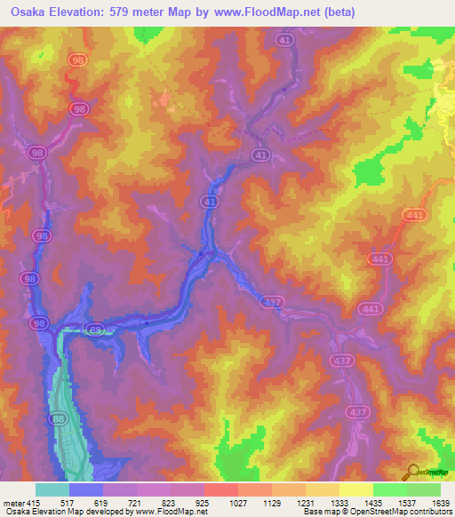 Osaka,Japan Elevation Map