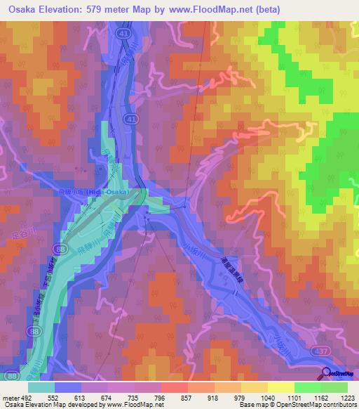 Osaka,Japan Elevation Map