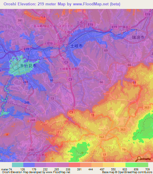 Oroshi,Japan Elevation Map