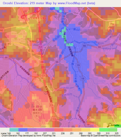 Oroshi,Japan Elevation Map