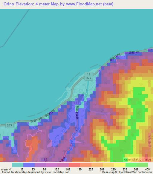 Orino,Japan Elevation Map