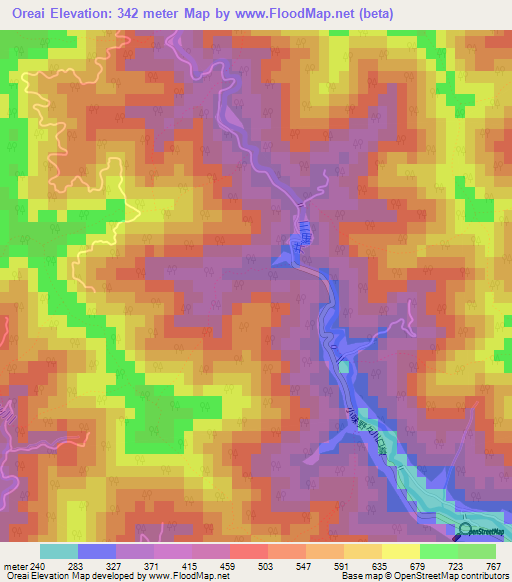 Oreai,Japan Elevation Map