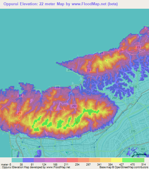 Oppurui,Japan Elevation Map