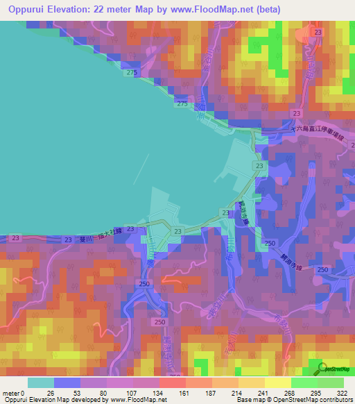 Oppurui,Japan Elevation Map