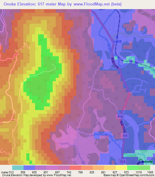 Onuka,Japan Elevation Map