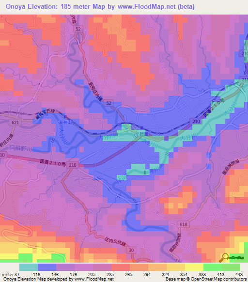 Onoya,Japan Elevation Map