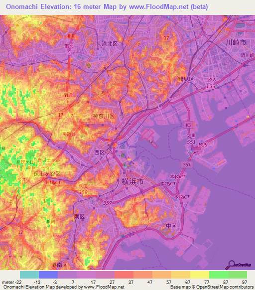 Onomachi,Japan Elevation Map