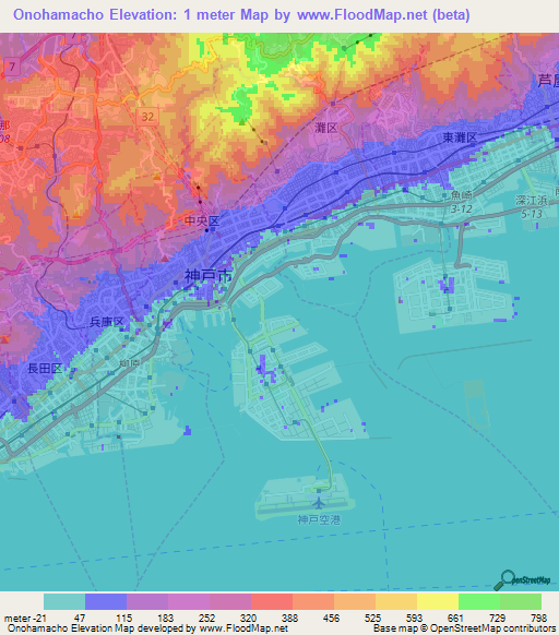 Onohamacho,Japan Elevation Map