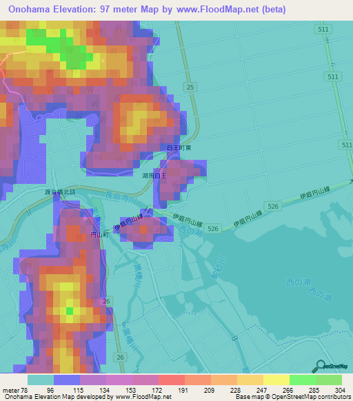 Onohama,Japan Elevation Map