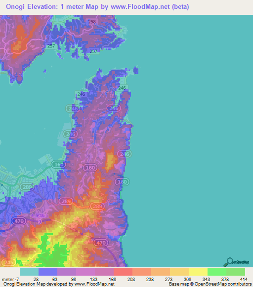 Onogi,Japan Elevation Map