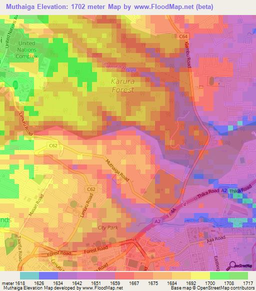 Muthaiga,Kenya Elevation Map