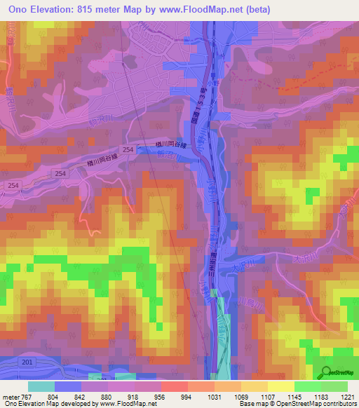 Ono,Japan Elevation Map