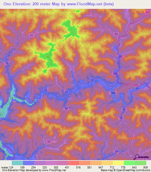 Ono,Japan Elevation Map