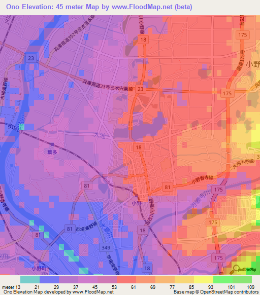 Ono,Japan Elevation Map