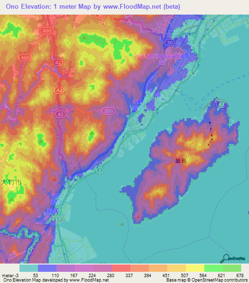 Ono,Japan Elevation Map