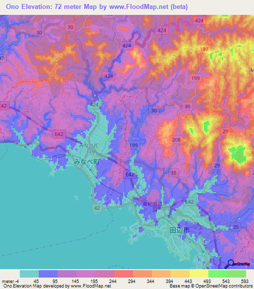 Ono,Japan Elevation Map