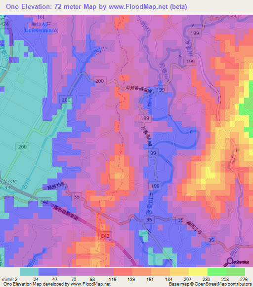 Ono,Japan Elevation Map