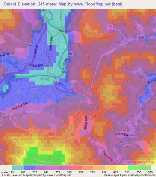 Onishi,Japan Elevation Map