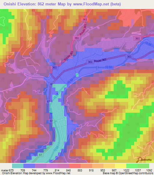 Onishi,Japan Elevation Map
