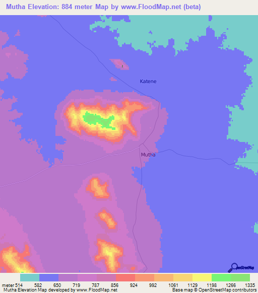 Mutha,Kenya Elevation Map