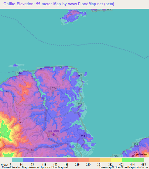 Oniike,Japan Elevation Map