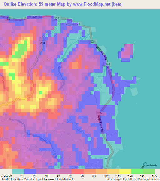 Oniike,Japan Elevation Map