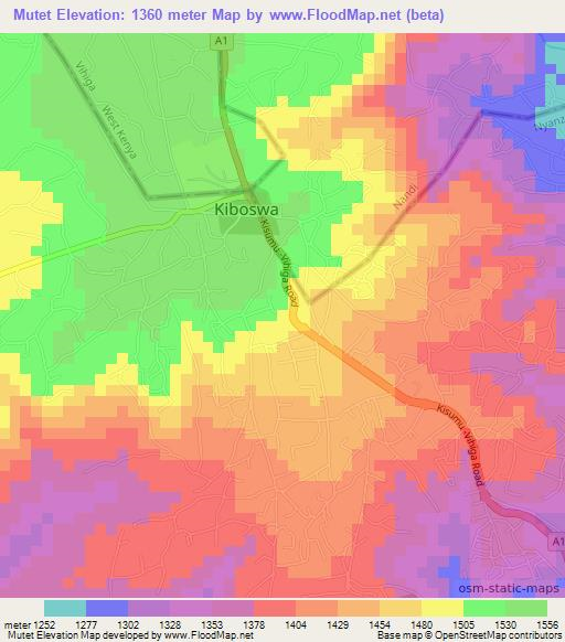 Mutet,Kenya Elevation Map