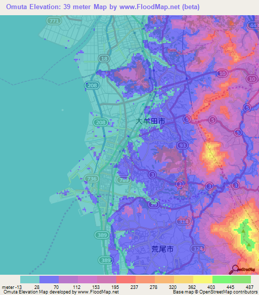 Omuta,Japan Elevation Map