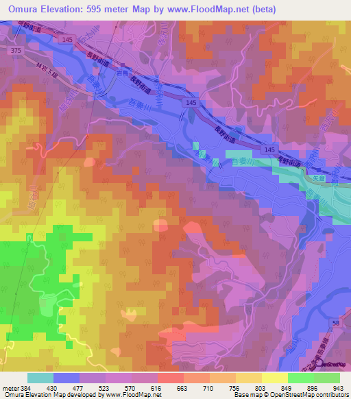 Omura,Japan Elevation Map