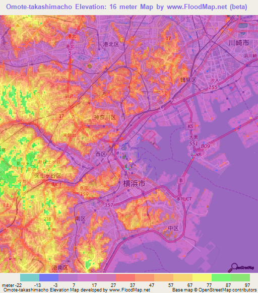 Omote-takashimacho,Japan Elevation Map