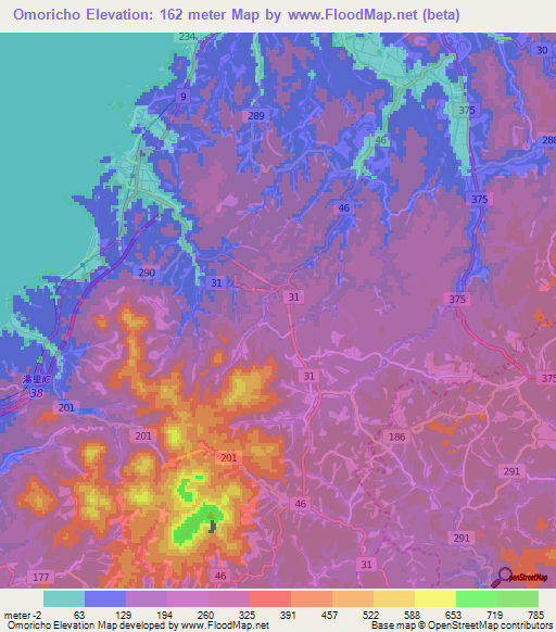 Omoricho,Japan Elevation Map