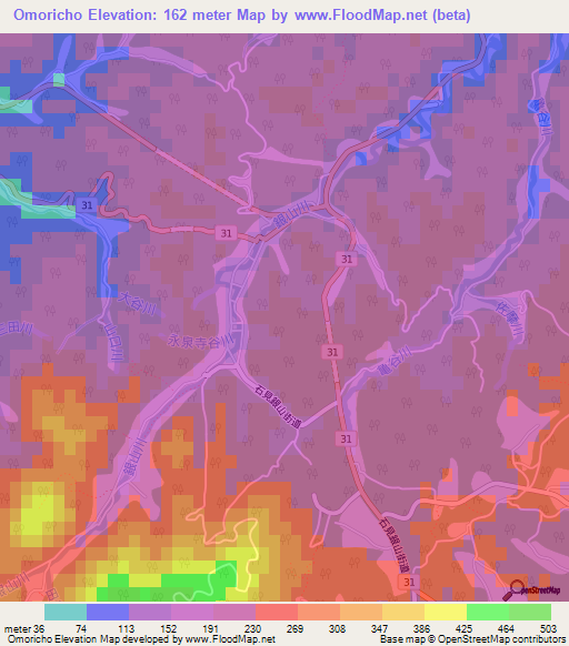 Omoricho,Japan Elevation Map