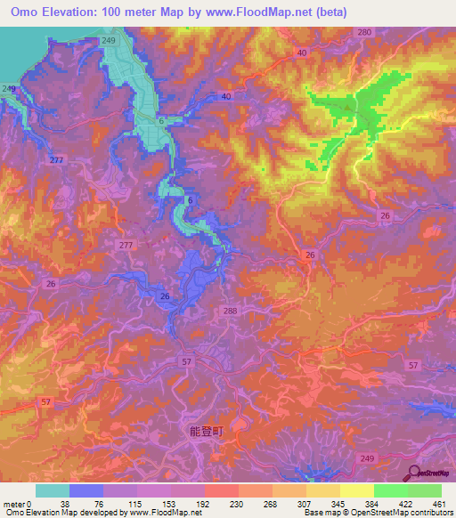 Omo,Japan Elevation Map