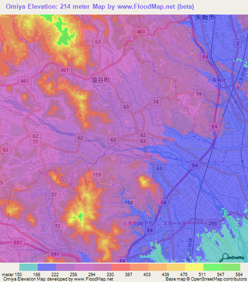 Omiya,Japan Elevation Map