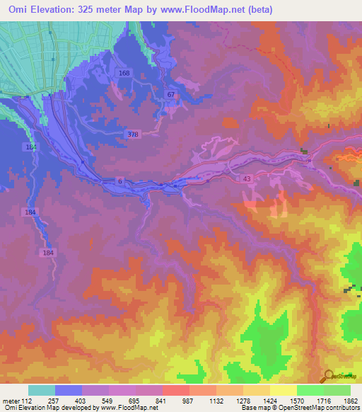 Omi,Japan Elevation Map