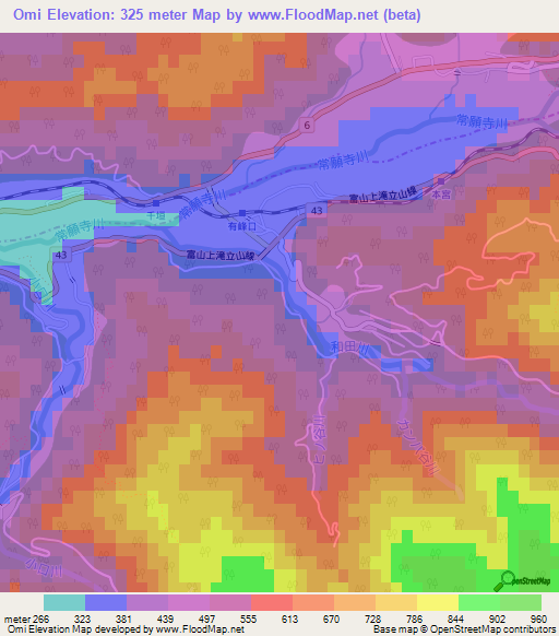 Omi,Japan Elevation Map