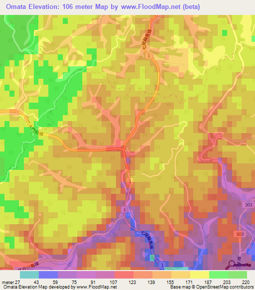 Omata,Japan Elevation Map
