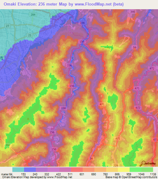 Omaki,Japan Elevation Map