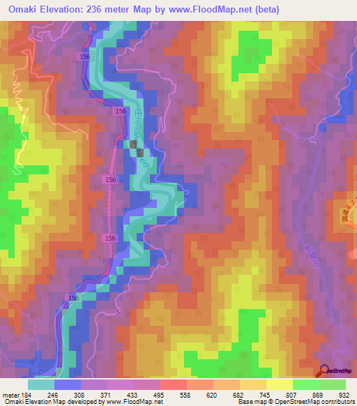 Omaki,Japan Elevation Map