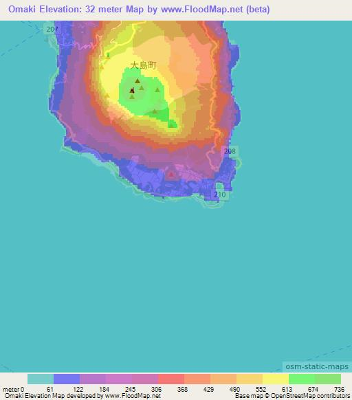 Omaki,Japan Elevation Map