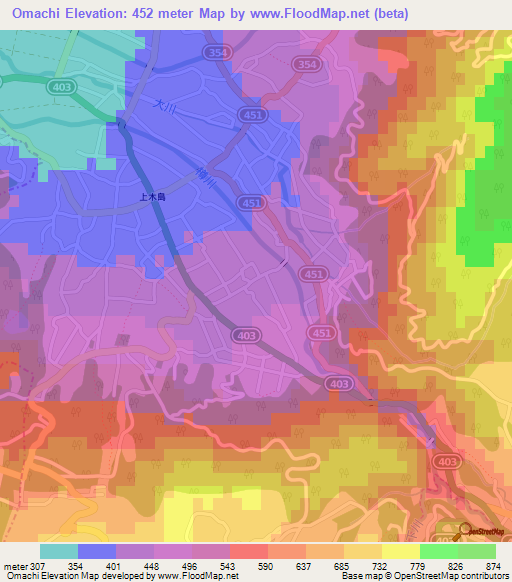 Omachi,Japan Elevation Map