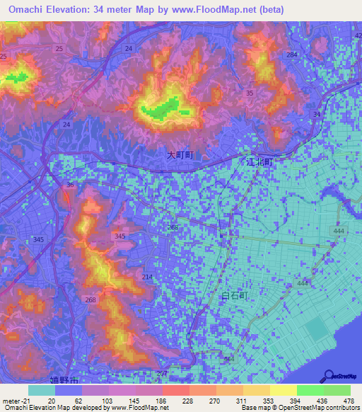 Omachi,Japan Elevation Map