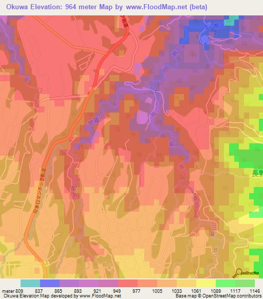 Okuwa,Japan Elevation Map